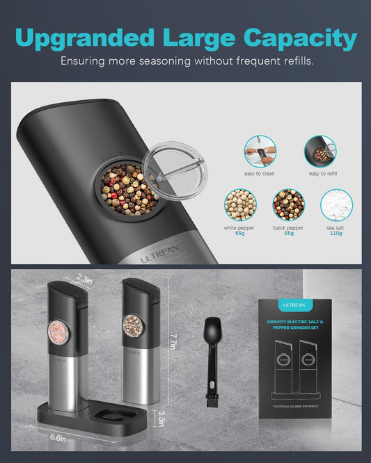 Ultrean Gravity Electric Salt and Pepper Grinder Set