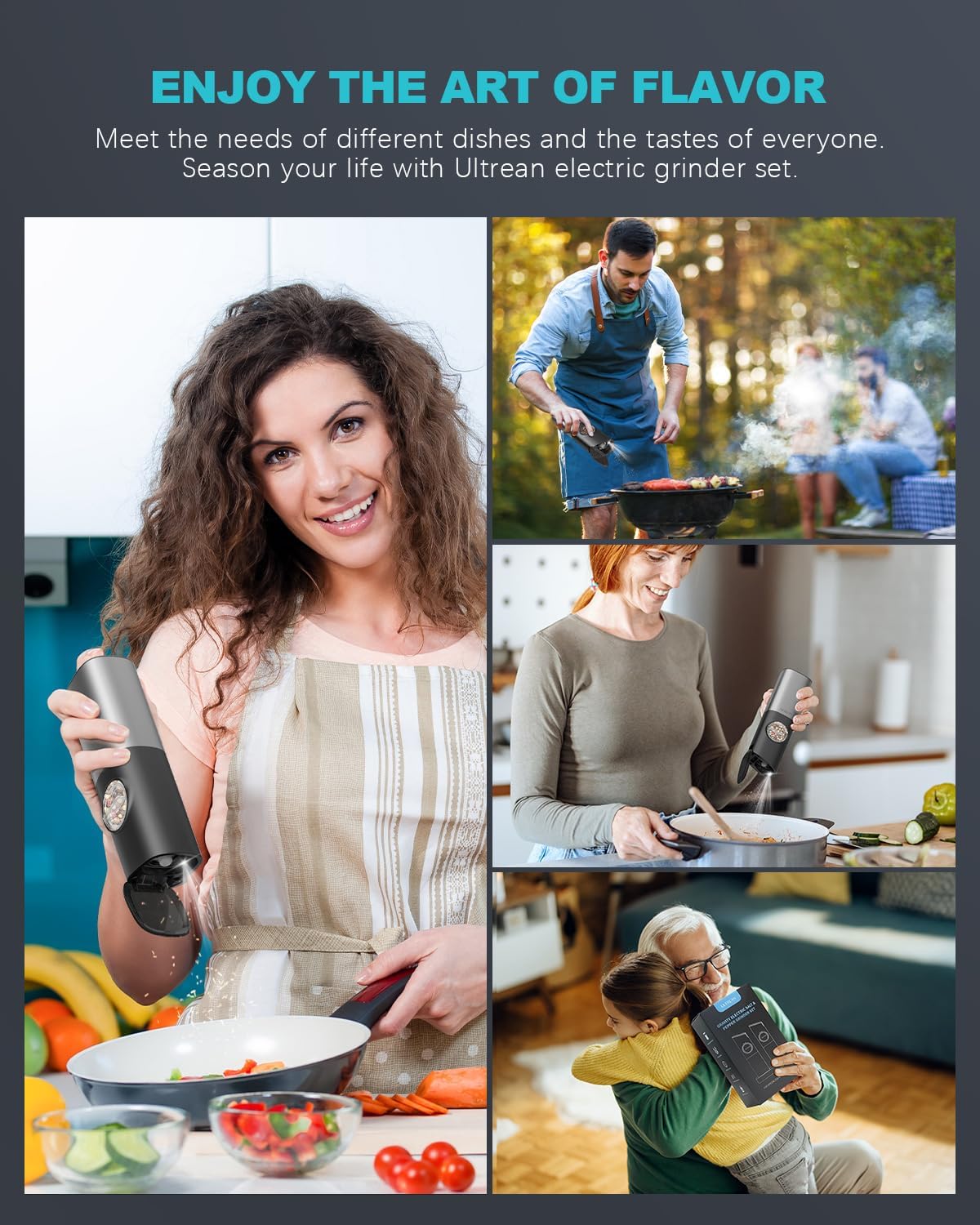 Ultrean Gravity Electric Salt and Pepper Grinder Set