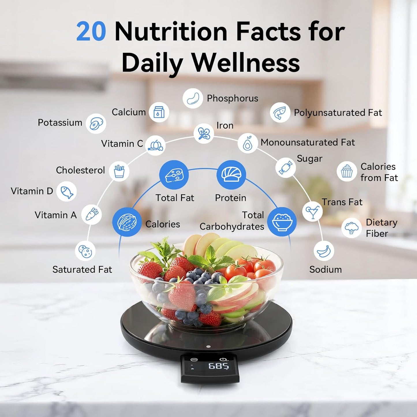 ULTREAN Circular Retractable Screen Smart Food Scale With Nutritional Calculator