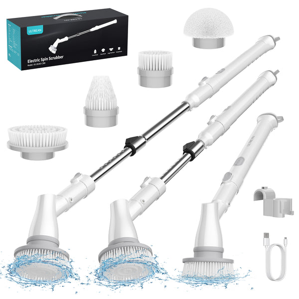 Ultrean Electric Spin Scrubber with 4 Replaceable Brush Heads Adjustable Extension Handle