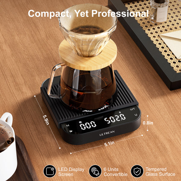 Ultrean Coffee Scale | Rechargeable Espresso Scale with Timer & LCD Display | High-Precision 0.1g | Built-in Timer & LCD Display