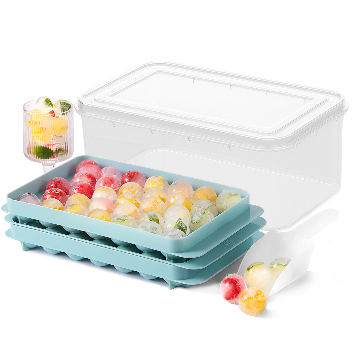 1 Set Ice Cube Tray with Lid and Bin,Plastic Ice Cube Trays for