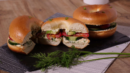 Bagel Veggie Sandwich with Garlic Dill Cream Cheese