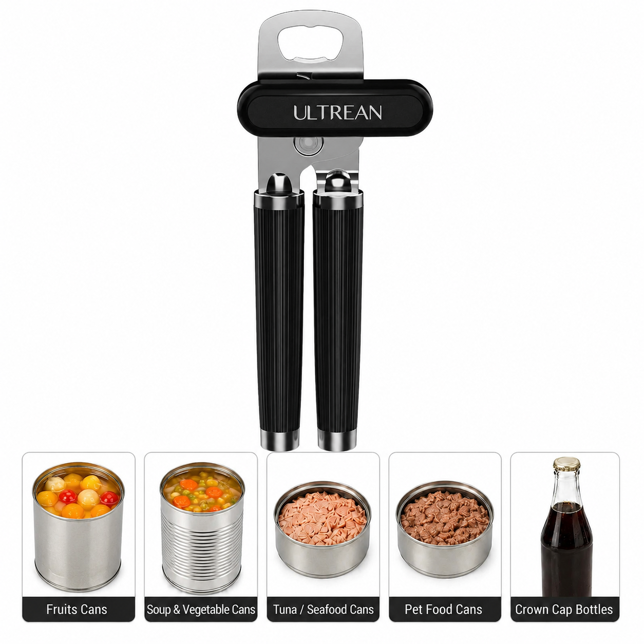 Ultrean Heavy Duty Smooth Edge Can Opener Manual Bottle Opener for Seniors with Arthritis, Easy to Turn Seafood/Fruits/Pet Food Cans, Kitchen Essentials Tool for Home/Campaing/Travel/Outdoor