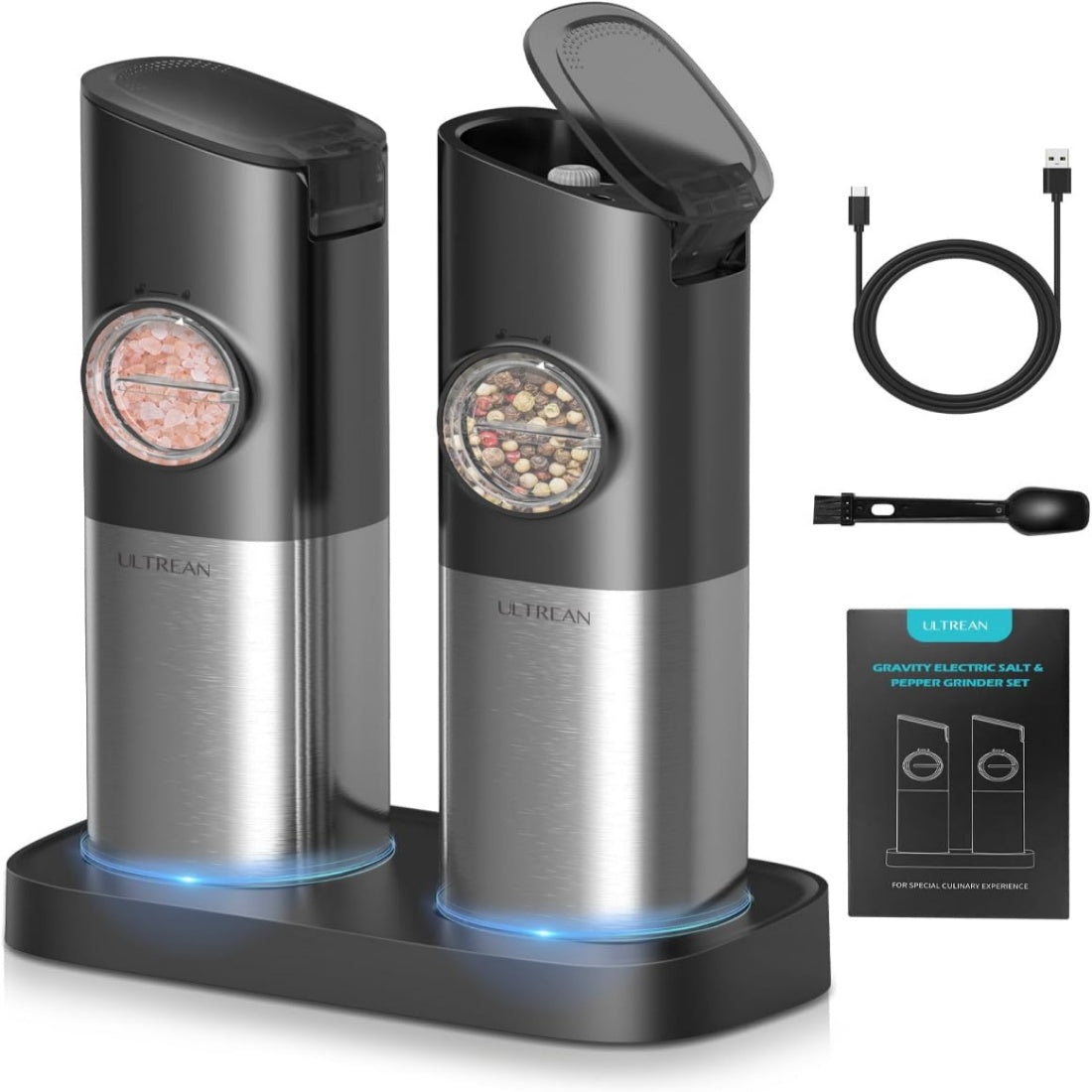 Ultrean Gravity Electric Salt and Pepper Grinder Set