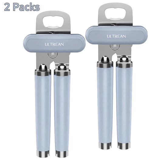 Ultrean Can Opener Manual Bottle Opener Heavy Duty Smooth Edge for Seniors with Arthritis, Easy to Turn Seafood/Fruits/Pet Food Cans, Kitchen Essentials Tool for Home/Campaing/Travel/Outdoor