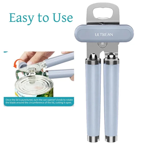 Ultrean Manual Can Opener with Bottle Opener, Heavy Duty Stainless Steel Smooth Edge Handheld Can Opener, Soft Grip Handle, Easy Turn Knob, Kitchen Gadget Essentials for Home/Campaing/Travel/Outdoor
