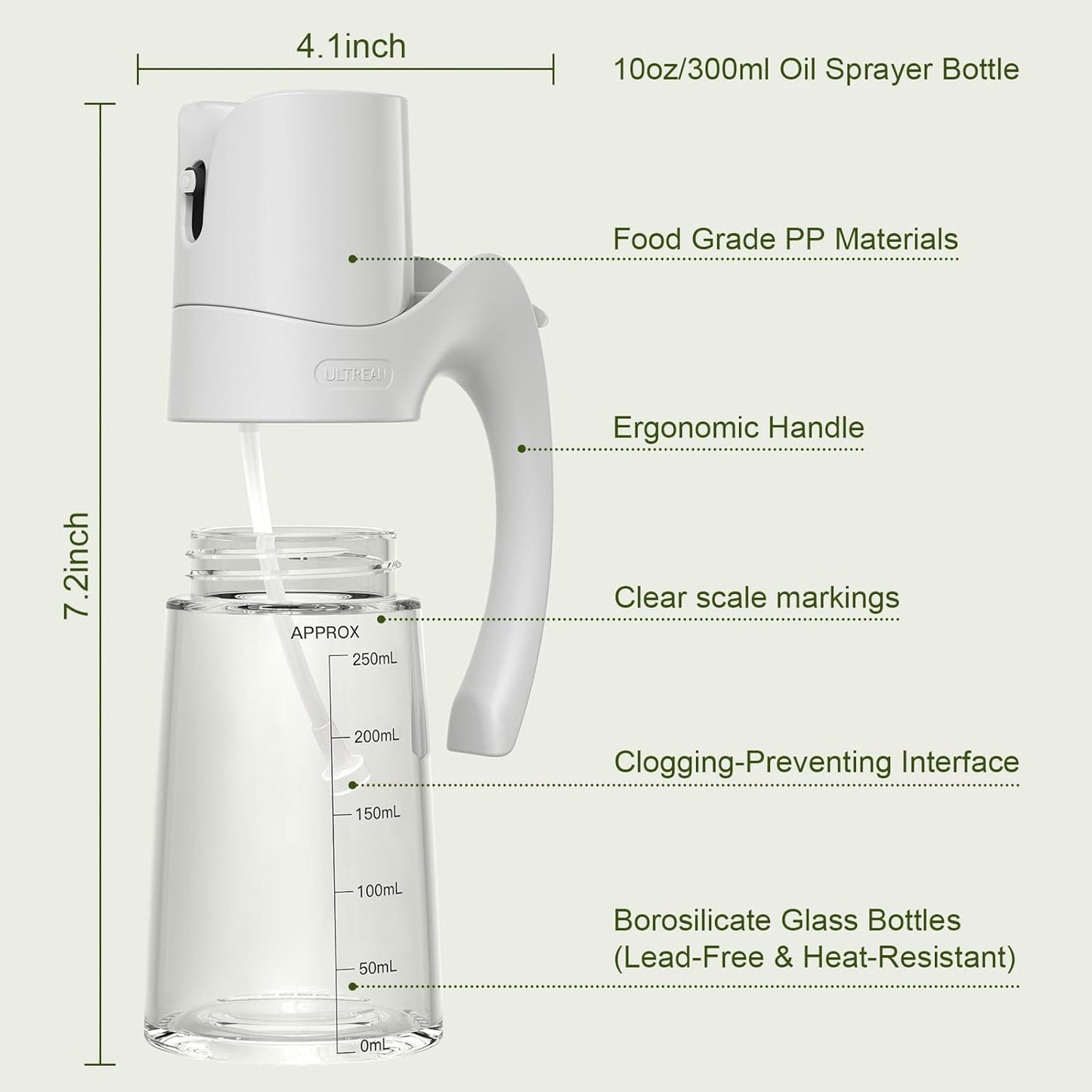 Ultrean Oil Sprayer for Cooking, 10oz/300ml Olive Oil Dispenser Bottle