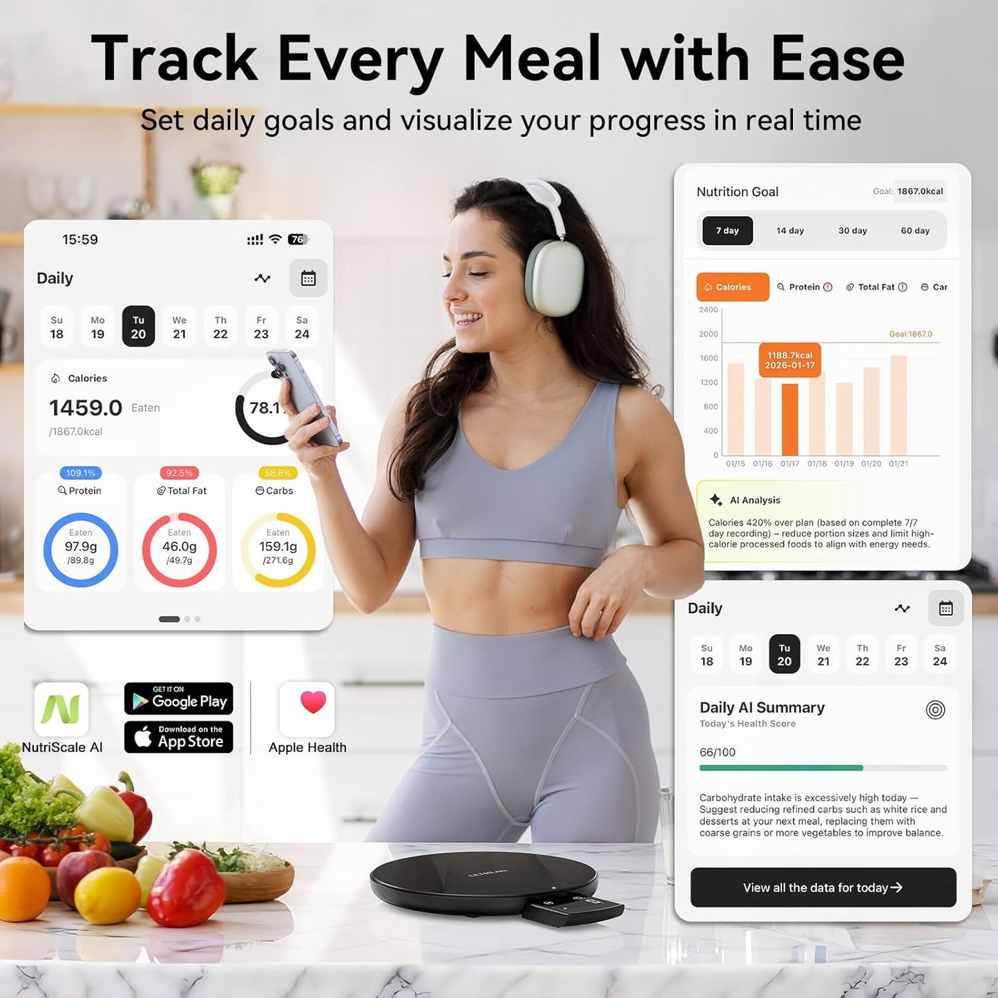 ULTREAN Circular Retractable Screen Smart Food Scale With Nutritional Calculator