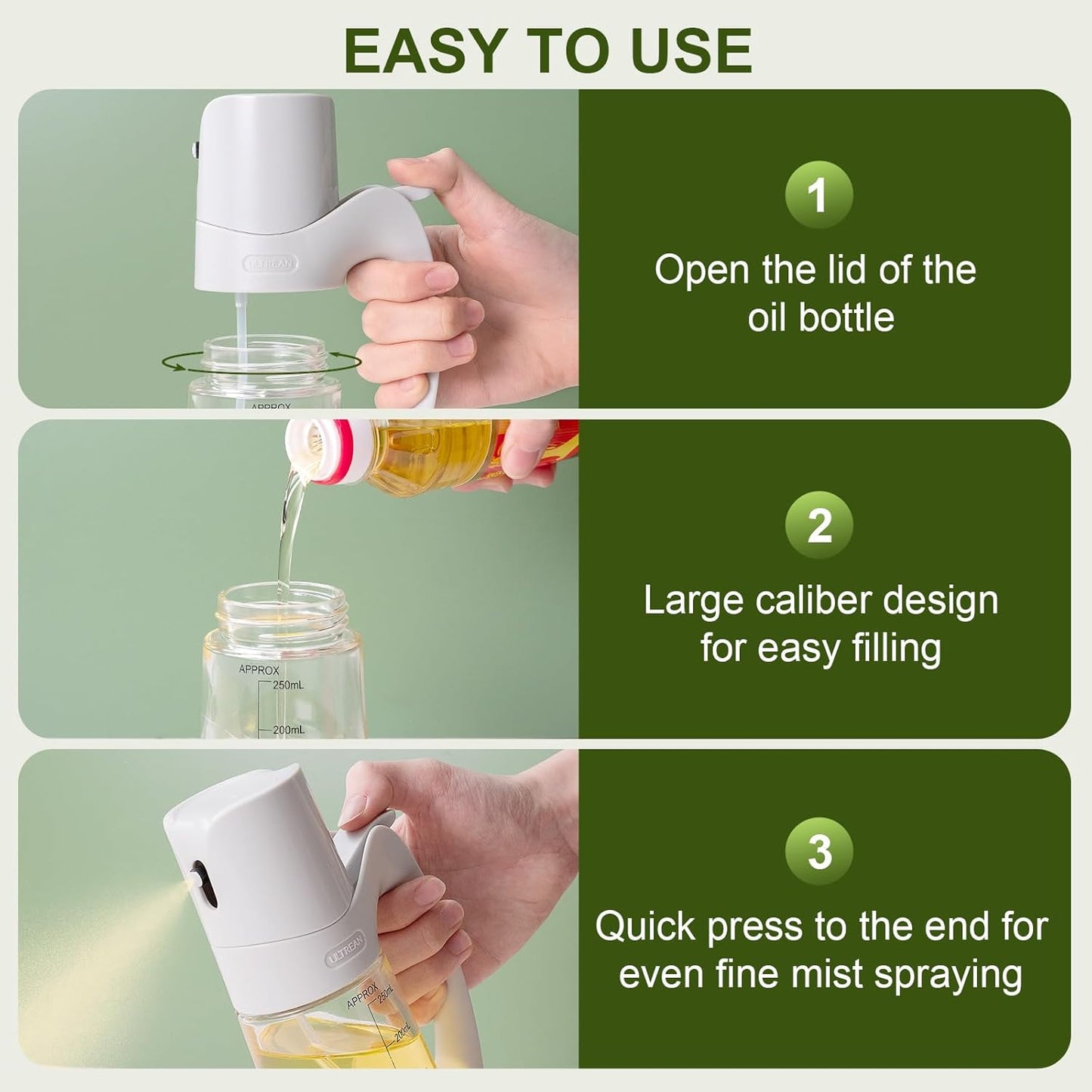Ultrean Oil Sprayer for Cooking, 10oz/300ml Olive Oil Dispenser Bottle