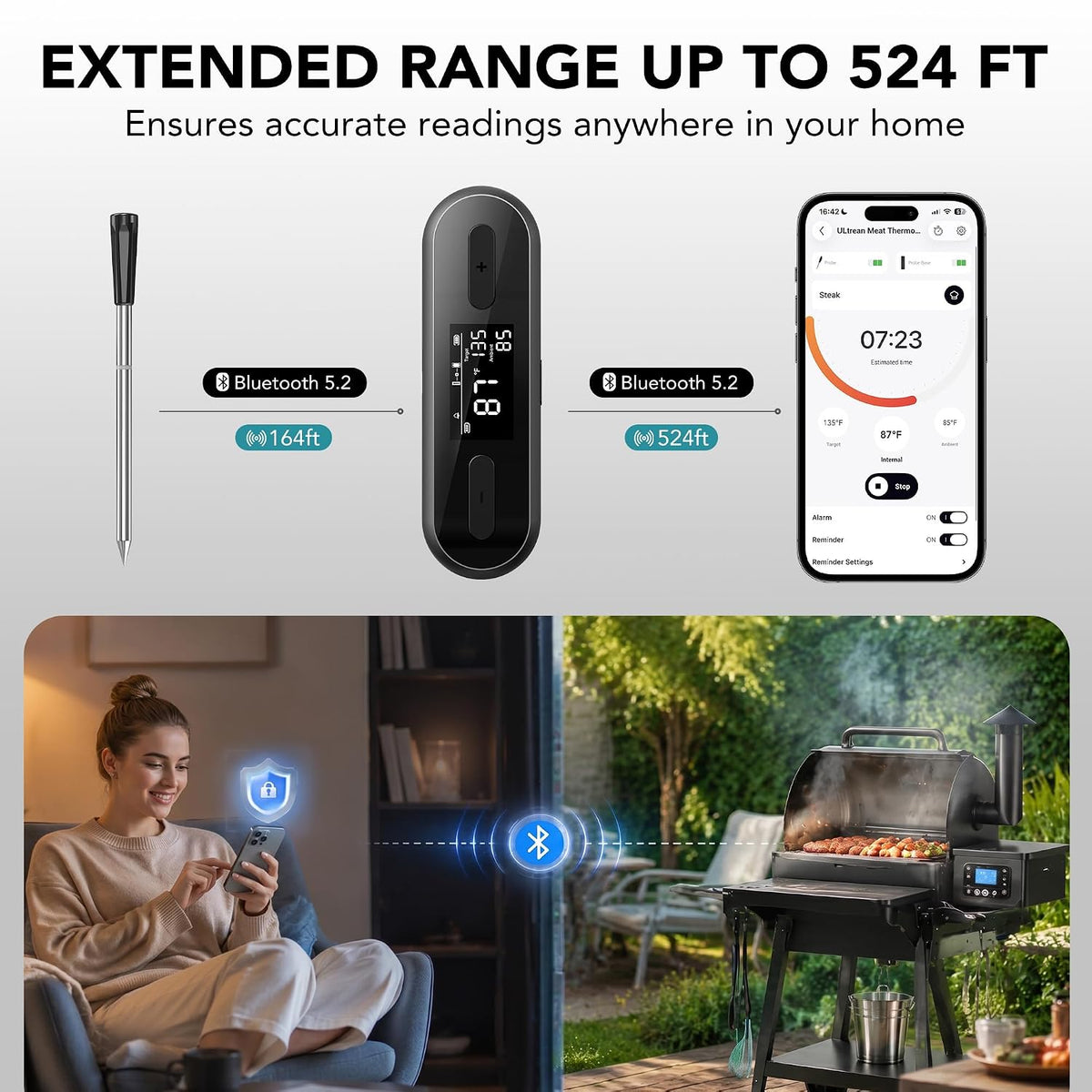 Ultrean Smart Wireless Meat Thermometer for Grilling