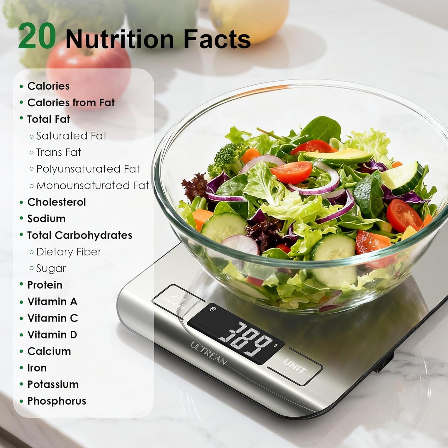 Ultrean Smart Food Kitchen Scale with Nutritional Calculator