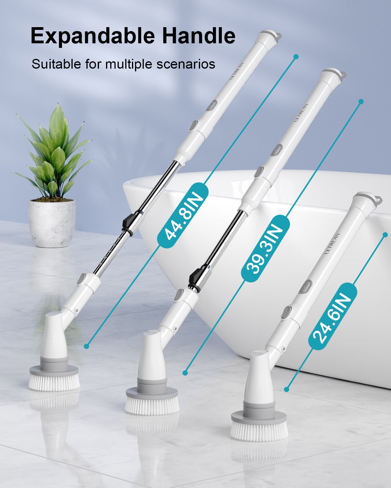Ultrean Electric Spin Scrubber with 4 Replaceable Brush Heads Adjustable Extension Handle
