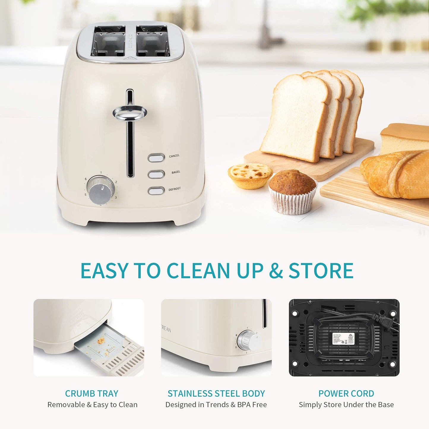 Ultrean 2 Slice Retro Toaster