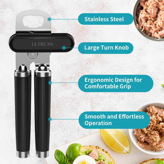 Ergonomic Can Opener with Bottle Opener | Easy-Grip Manual Opener with Bottle Opener | ULTREAN