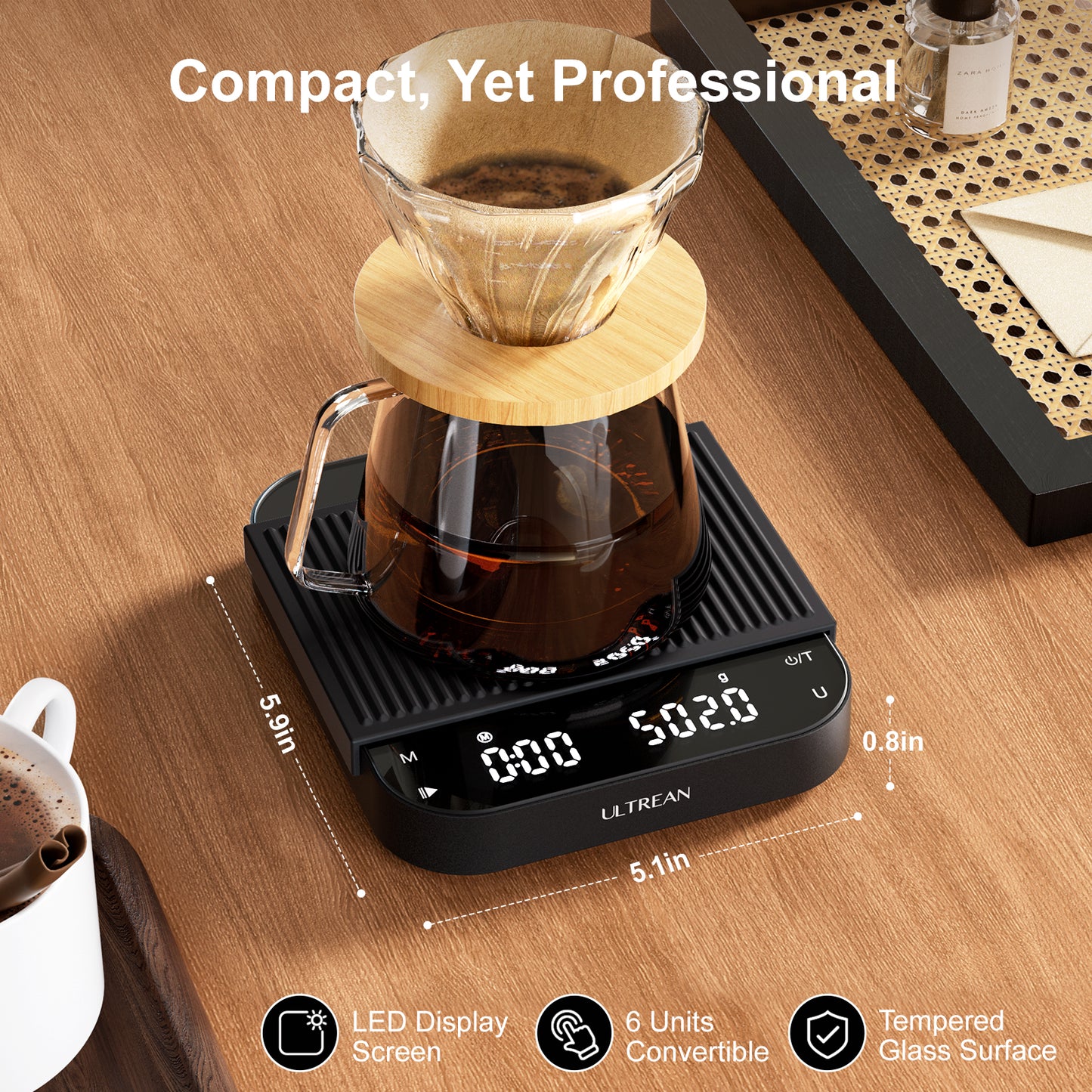 Ultrean Coffee Scale | Rechargeable Espresso Scale with Timer & LCD Display | High-Precision 0.1g | Built-in Timer & LCD Display