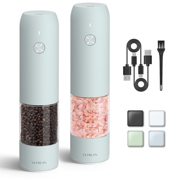 Ultrean Electric Salt and Pepper Grinder Sets (2 Pack), USB Rechargeable Salt Pepper Mill Grinder with 6 Adjustable Coarseness, LED Light, One-Hand Operation for Kitchen, Restaurant, BBQ