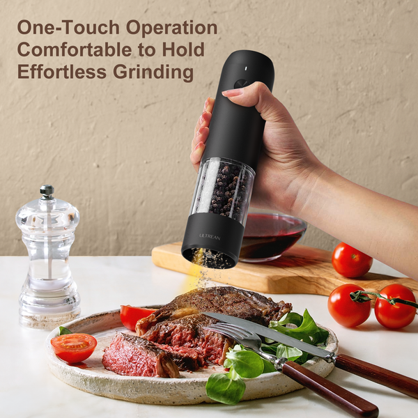 Ultrean Electric Salt and Pepper Grinder Sets (2 Pack), USB Rechargeable Salt Pepper Mill Grinder with 6 Adjustable Coarseness, LED Light, One-Hand Operation for Kitchen, Restaurant, BBQ